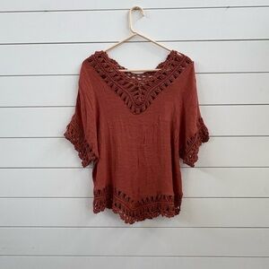 Daytrip Rust Crochet Trim Blouse